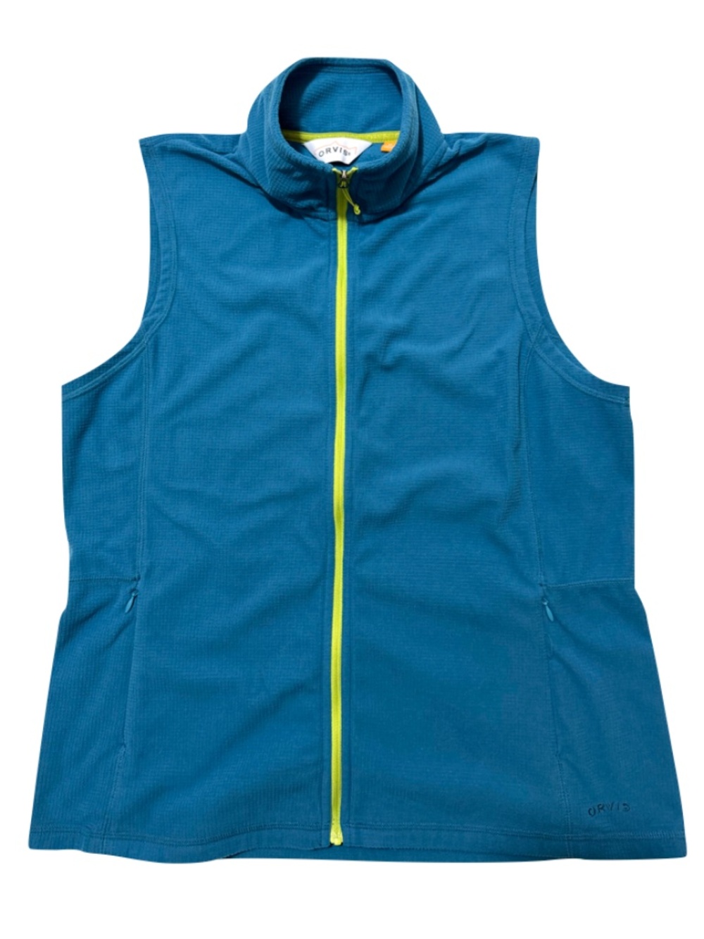 Orvis Quick Dry Blue and Neon Green Fleece Vest Size Medium